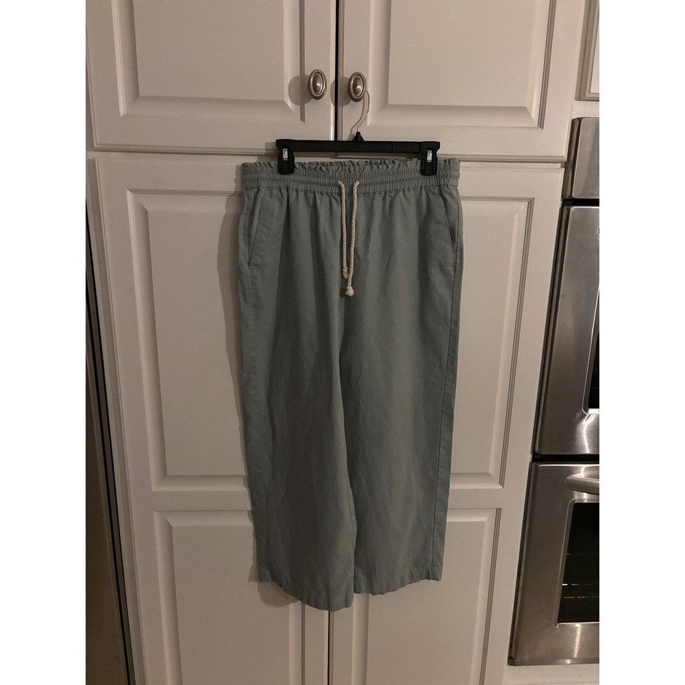 J.Crew Re-Imagined Sage Green Linen Cotton Paperbag Waist Wide Leg Pants 10